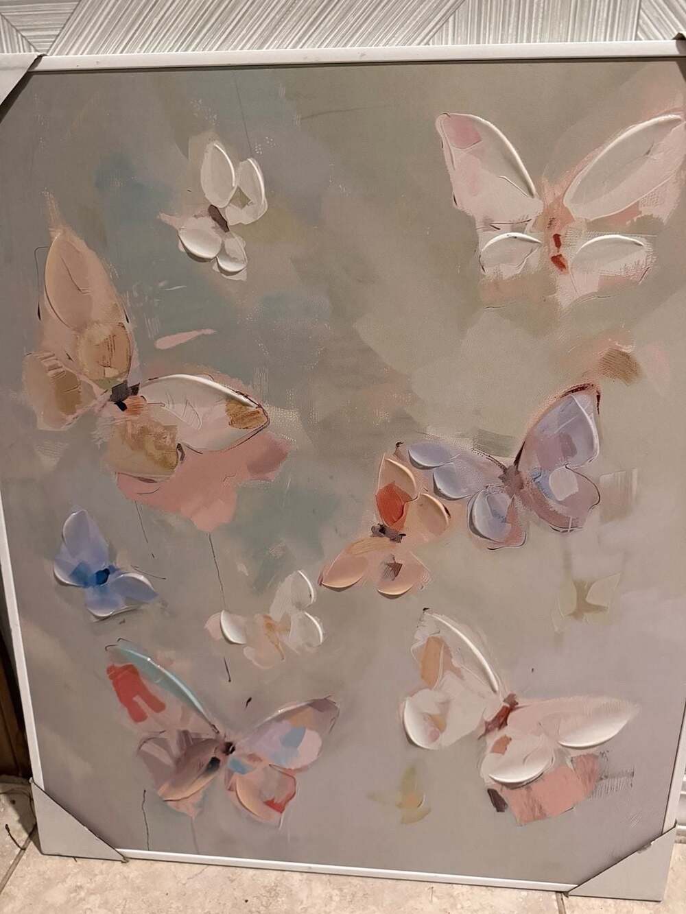 Framed Butterflies Canvas Wall Art with Raised Sculpted Butterfly Shapes